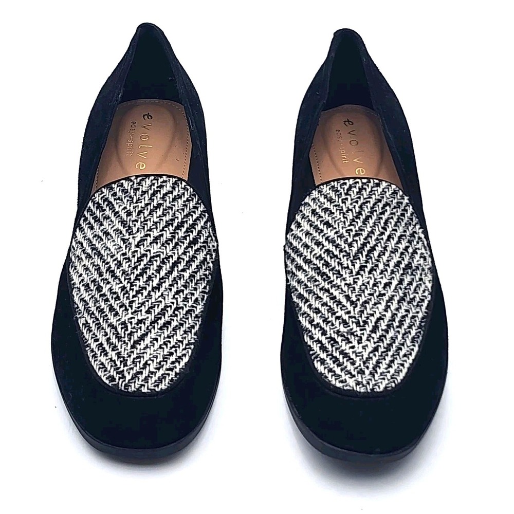Evolve Easy Spirit Pip8 Women Size 8M Black Suede Loafer Marbled Grosgrain Top - Picture 5 of 9